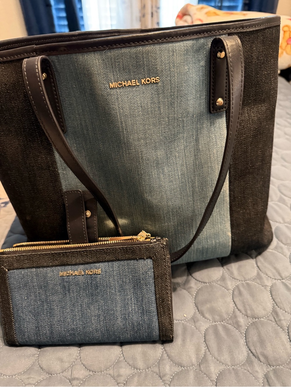 Michael Kors Two-Tone Denim Tote in Dark Blue and Light Blue